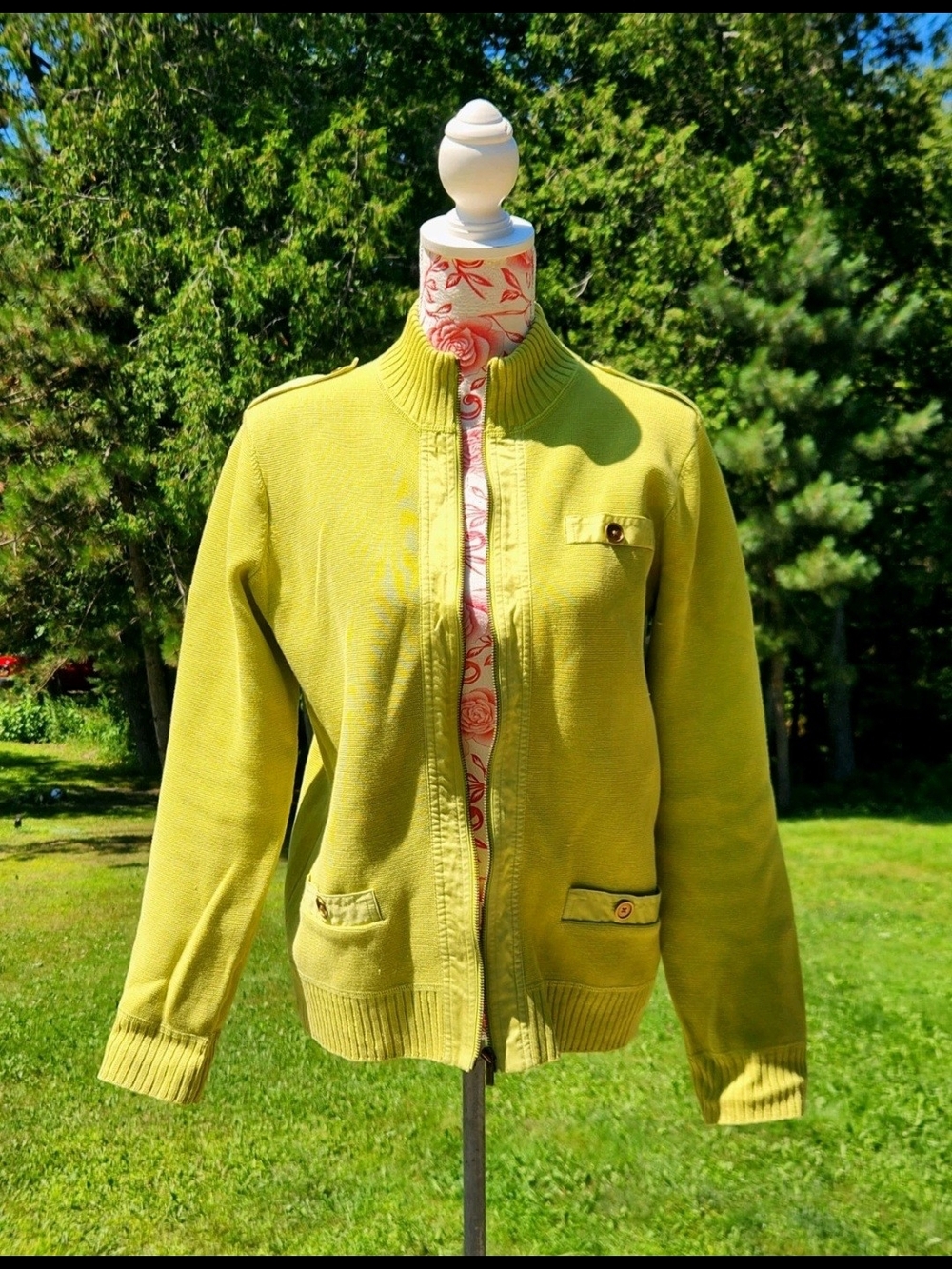 Jones New York Lime Zip-Front Cardigan Sweater  Jacket L